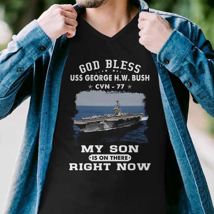 My Son Is On Uss Uss George H W Bush Cvn Men V-Neck Tshirt