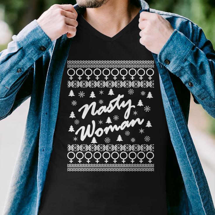 Nasty Woman Ugly Christmas Sweater Design Hillary Clinton Men V-Neck Tshirt