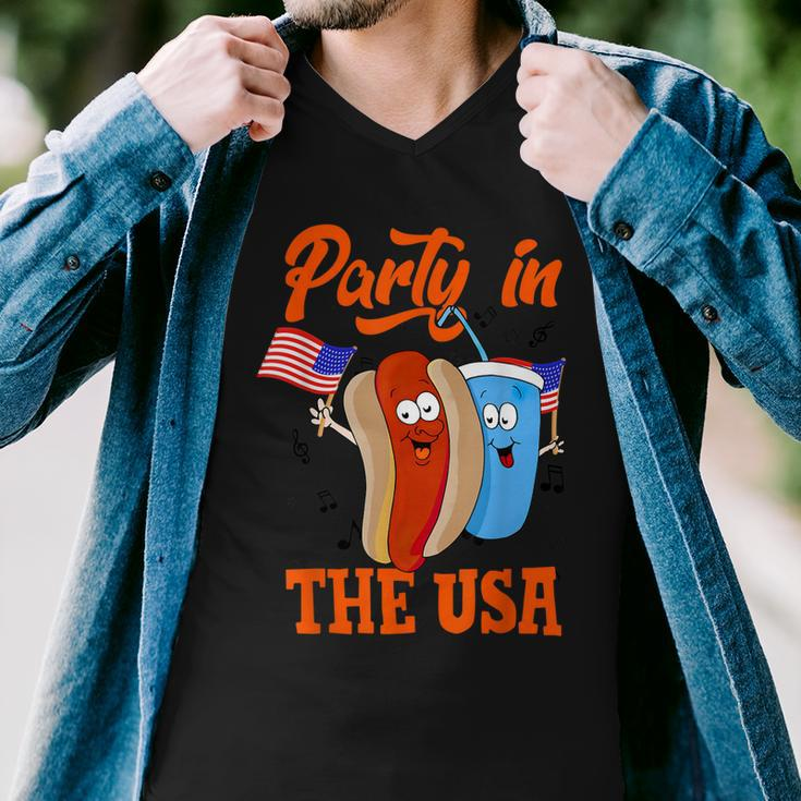 Party In The Usa Hot Dog Love Usa Funny Fourth Of July Men V-Neck Tshirt