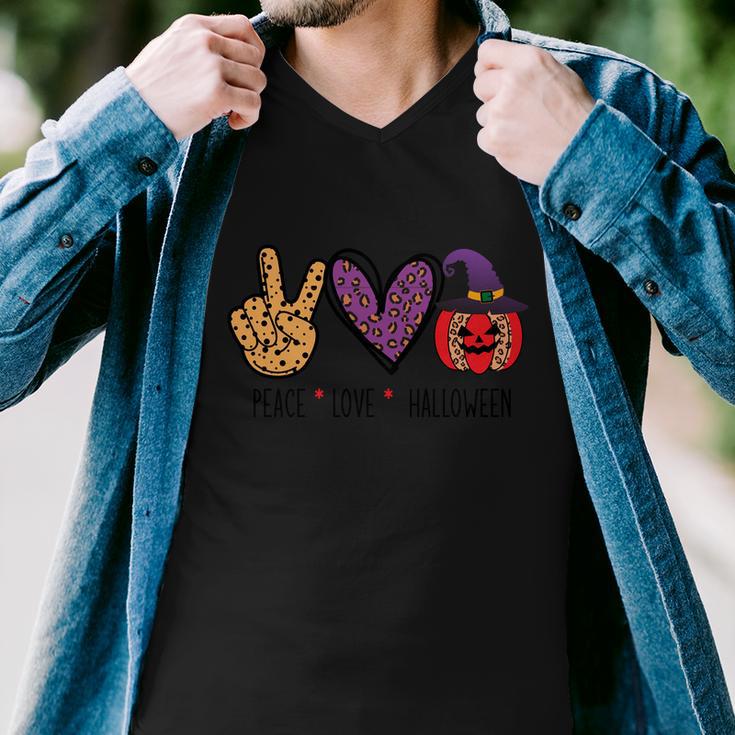 Peace Love Halloween Funny Halloween Quote Men V-Neck Tshirt