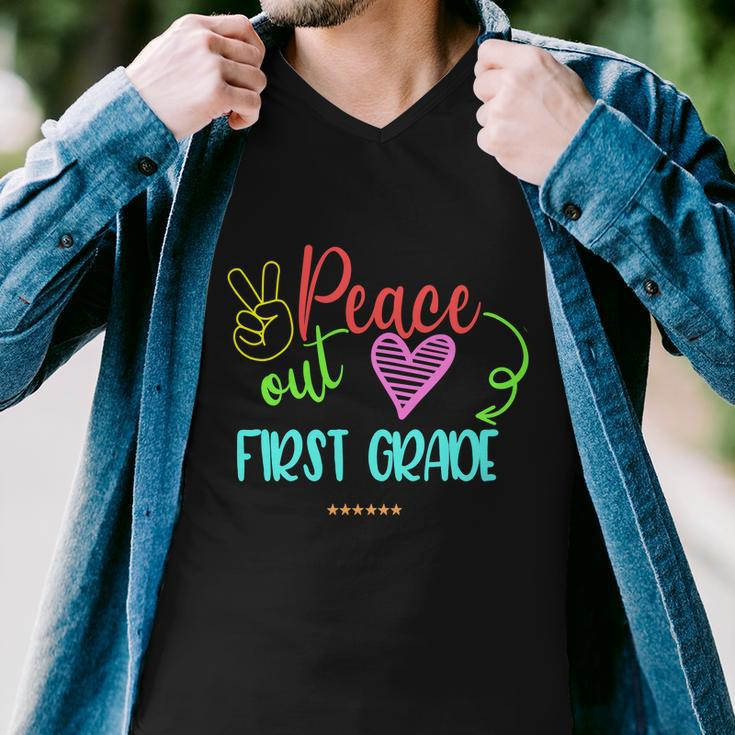 Peace Out First Grade Graphic Plus Size Shirt For Teacher Female Male Kids Men V-Neck Tshirt