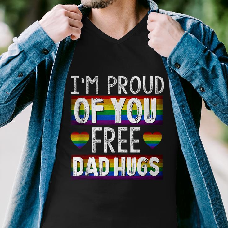 Proud Of You Free Dad Hugs Funny Gay Pride Ally Lgbtq Men Men V-Neck Tshirt