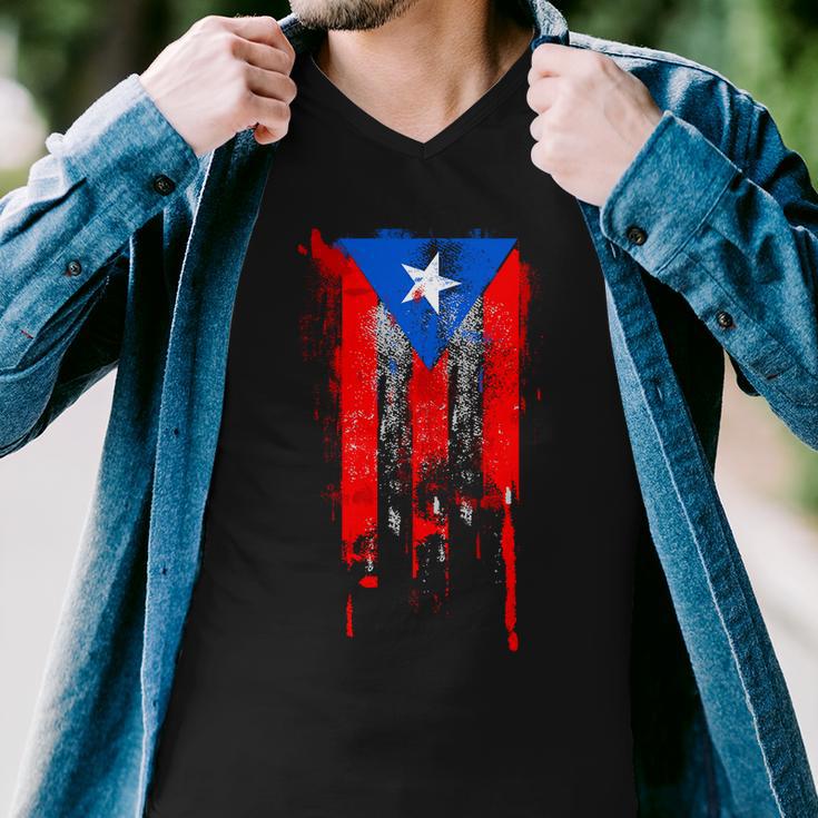 Puerto Rico Flag Drip Men V-Neck Tshirt