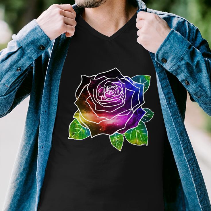 Rainbow Galaxy Floral Rose Men V-Neck Tshirt