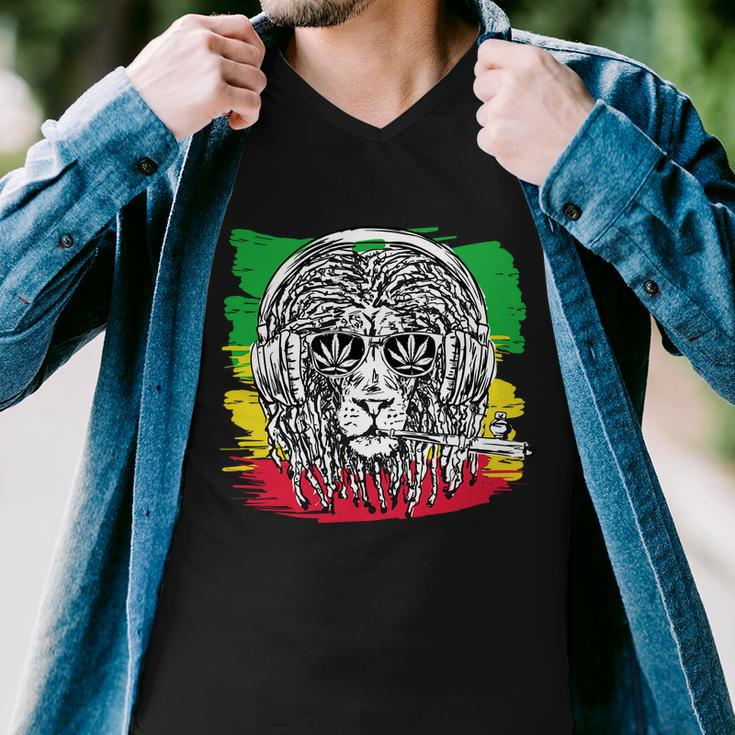 Rasta Lion With Glasses Smoking A Joint Men V-Neck Tshirt
