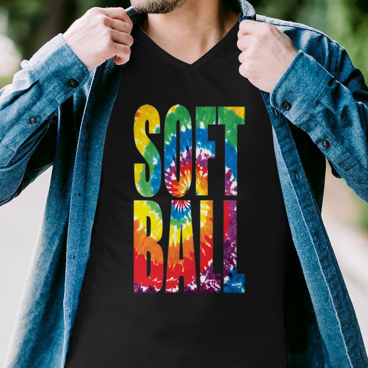 Softball Retro Tie Dye Men V-Neck Tshirt