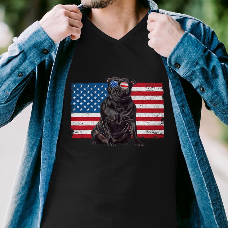 Staffordshire Bull Terrier Dog American Flag Staffie Mom Dad Men V-Neck Tshirt