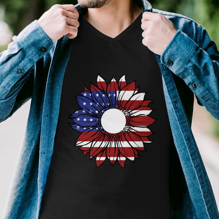 Sunflower American Flag 4Th Of July Independence Day Patriotic Men V-Neck Tshirt