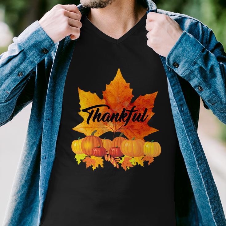 Thankful Autumn Leaves Thanksgiving Fall Tshirt Men V-Neck Tshirt