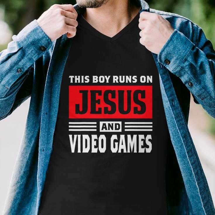 This Boy Runs On Jesus And Video Games Christian Men V-Neck Tshirt