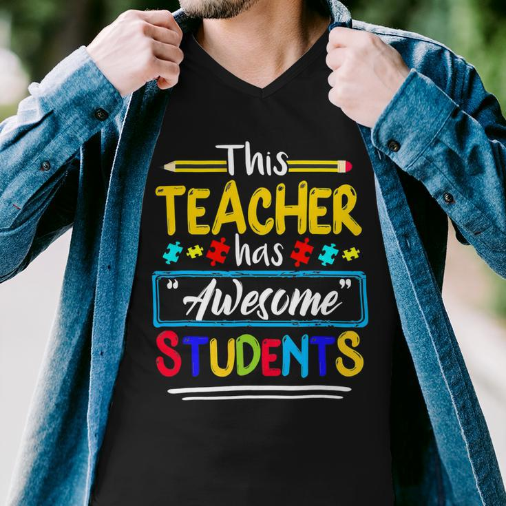 This Teacher Has Awesome Students Puzzle Autism Awareness Men V-Neck Tshirt