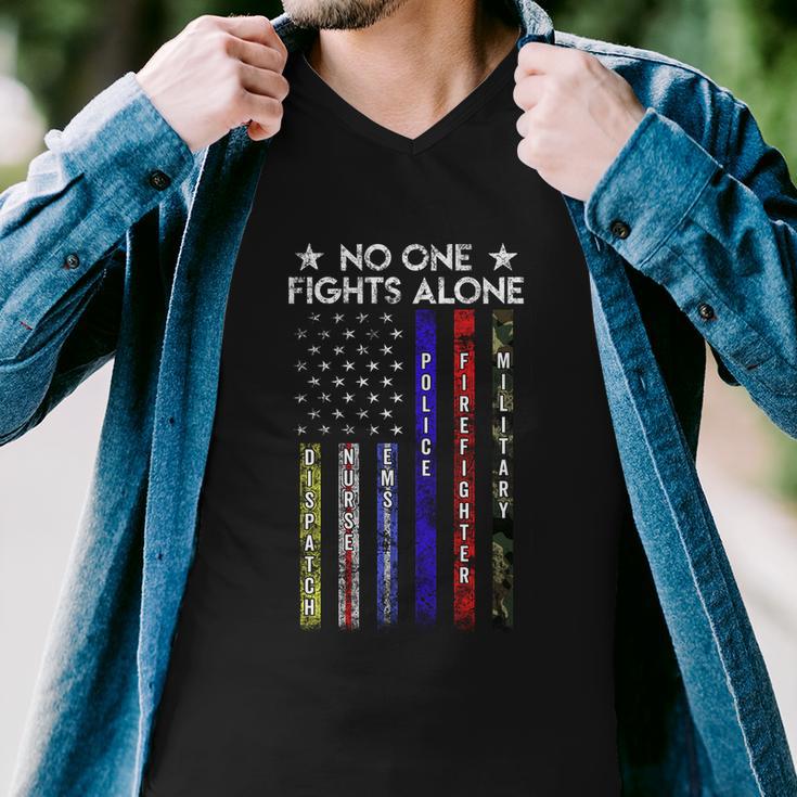 Usa Flag Thin Line Military Police Nurse Nomeaningful Giftone Fight Alone Gift Men V-Neck Tshirt