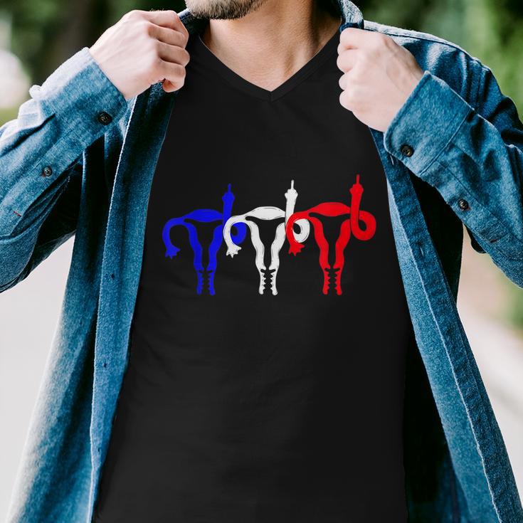 Uterus Shows Middle Finger Feminist Blue Red 4Th Of July Men V-Neck Tshirt