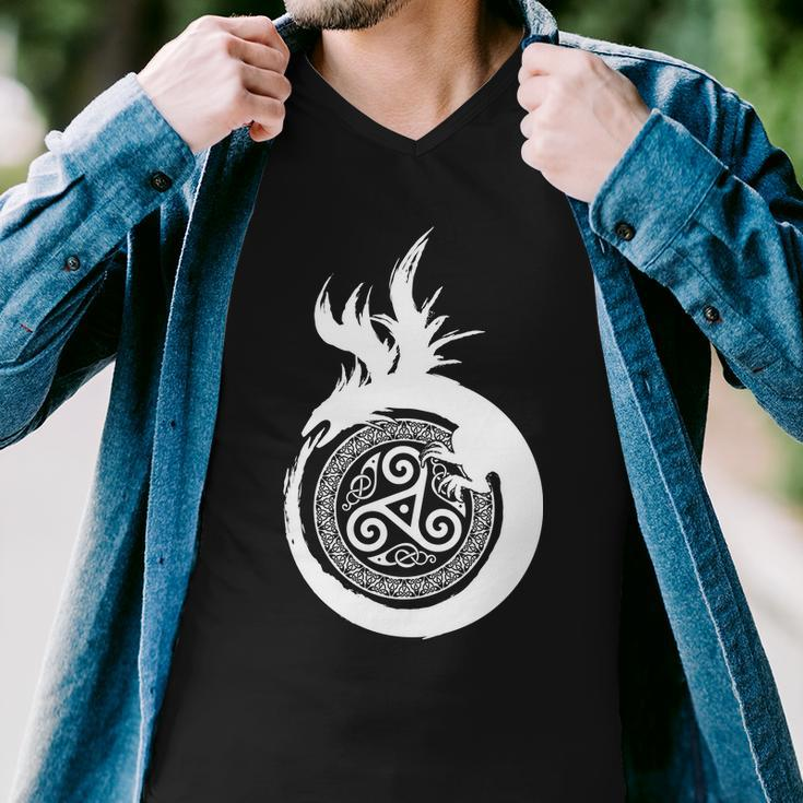Viking Dragon Celtic Emblem Men V-Neck Tshirt