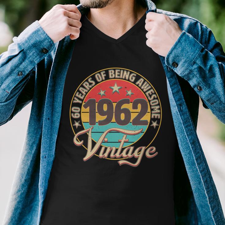 Vintage 1962 Birthday 60 Years Of Being Awesome Emblem Men V-Neck Tshirt