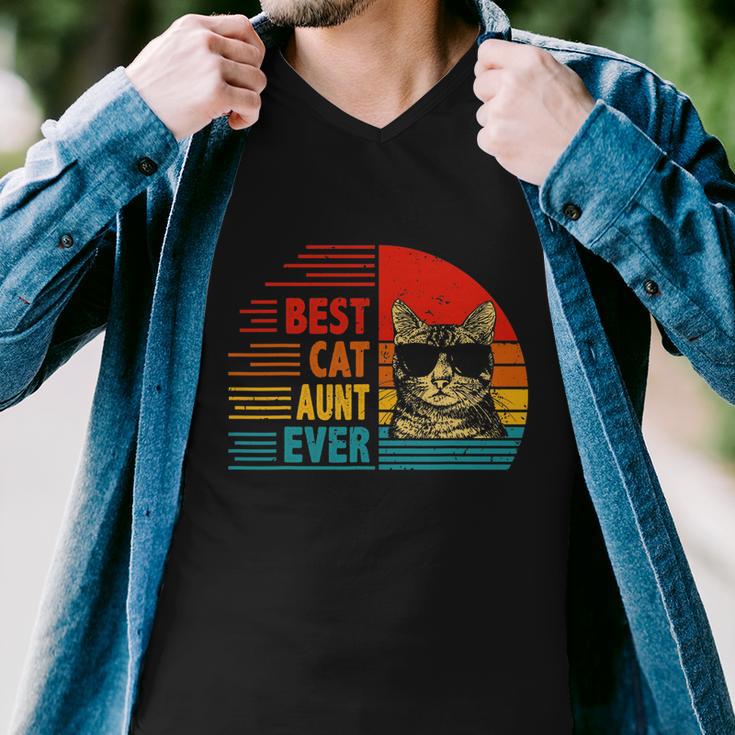 Vintage Retro Best Cat Aunt Ever Funny Cat Lover Mothers Day Men V-Neck Tshirt