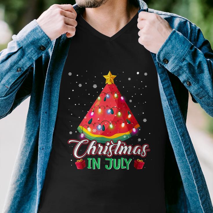 Watermelon Christmas Tree Christmas In July Summer Vacation Men V-Neck Tshirt