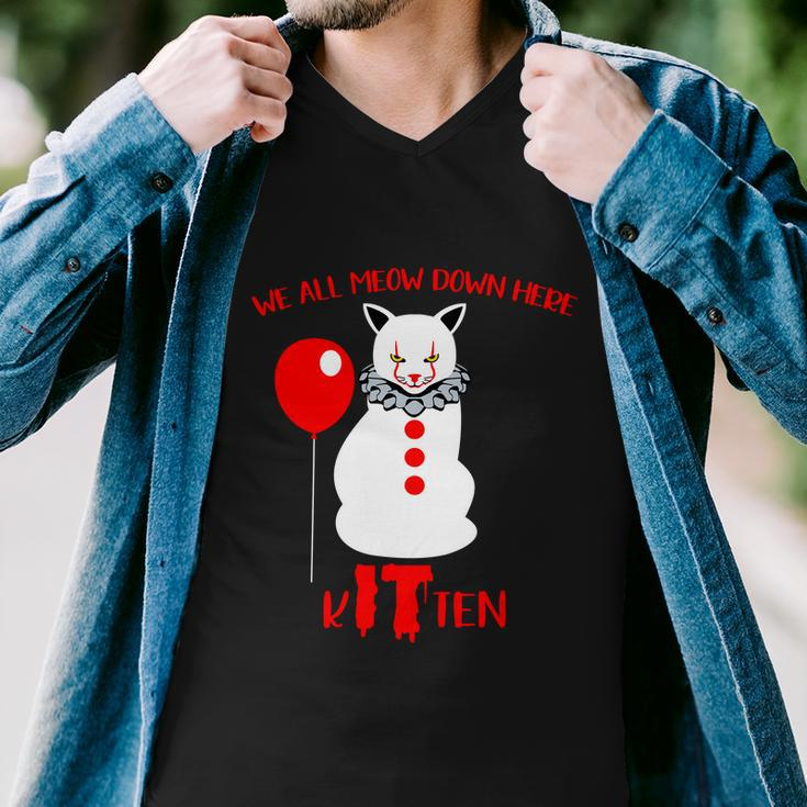 We All Meow Down Here Kitten Halloween Quote Men V-Neck Tshirt