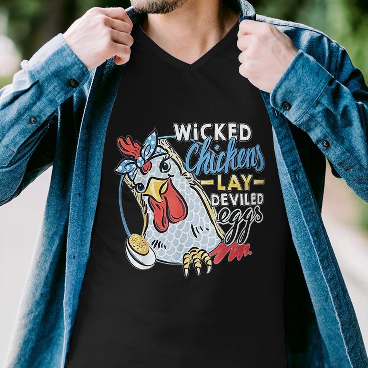 Wicked Chickens Lay Deviled Eggs Funny Chicken Lovers Men V-Neck Tshirt