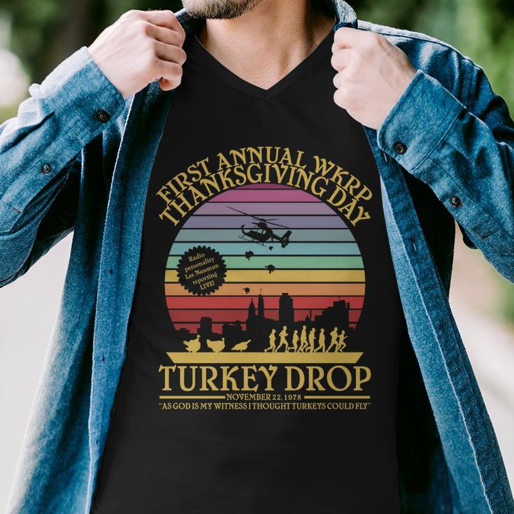Wkrp Thanksgiving Turkey Drop Funny Retro Tshirt Men V-Neck Tshirt