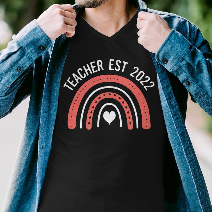 Womens Rainbow Teacher Est 2022 New Teachers Graduation Established Men V-Neck Tshirt