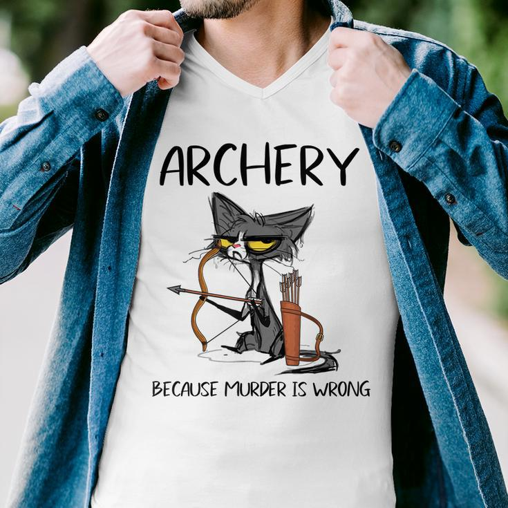 Archery Because Murder Is Wrong Funny Cat Archer Men V-Neck Tshirt