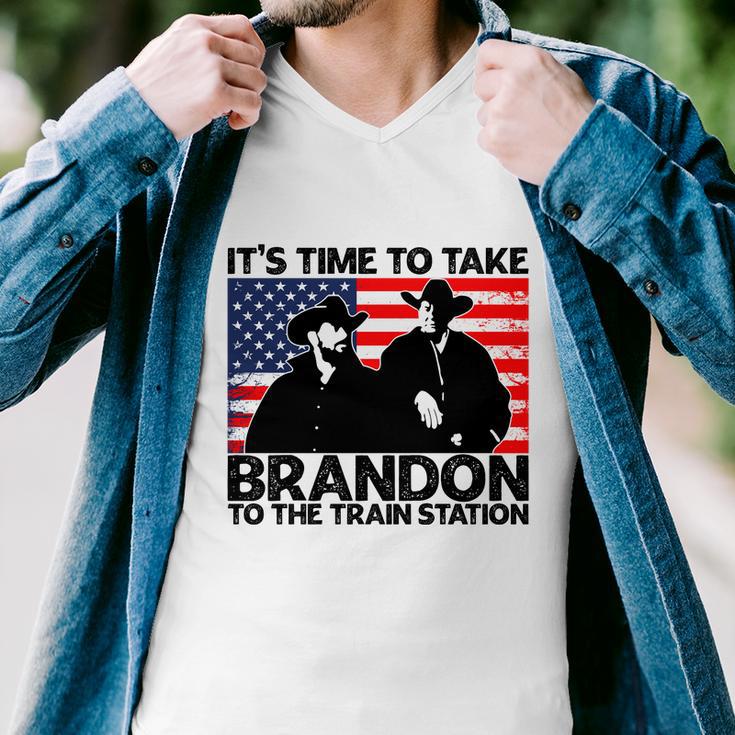 Its Time To Take Brandon To The Train Station America Flag Funny Its Time To Tak Men V-Neck Tshirt