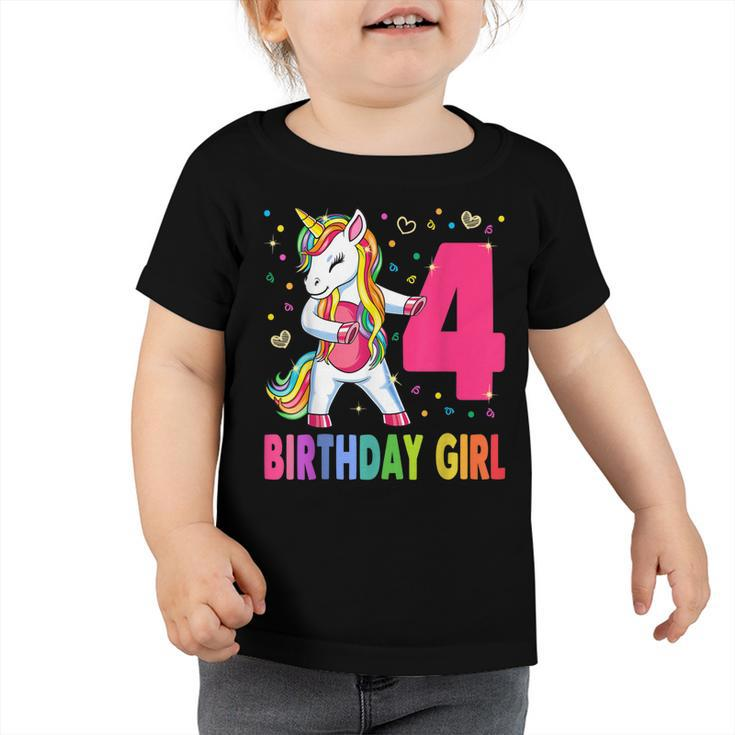 4 Years Old Unicorn Flossing 4Th Birthday Girl Unicorn Party  V3 Toddler Tshirt