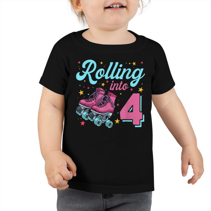 4Th Birthday  For Girls Roller Skates Rolling Into 4  Toddler Tshirt