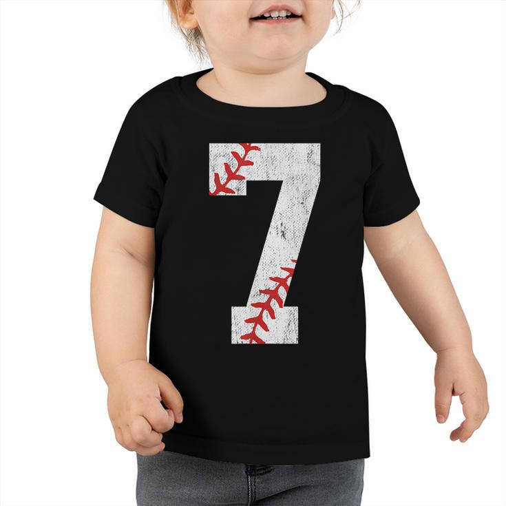 7Th Birthday Baseball Big Number Seven 7 Year Old Boy Girl  Toddler Tshirt