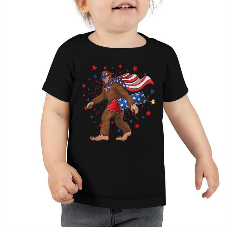 Bigfoot Fireworks 4Th Of July Kids Boys Sasquatch  Toddler Tshirt