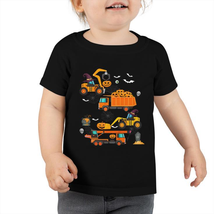 Construction Vehicle Halloween Crane Truck Pumpkin Boys Graphic Design Printed Casual Daily Basic Toddler Tshirt