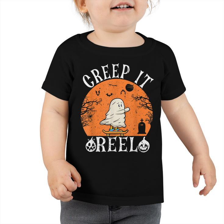 Creep It Real Ghost Men Skateboarding Halloween Fall Season  Toddler Tshirt