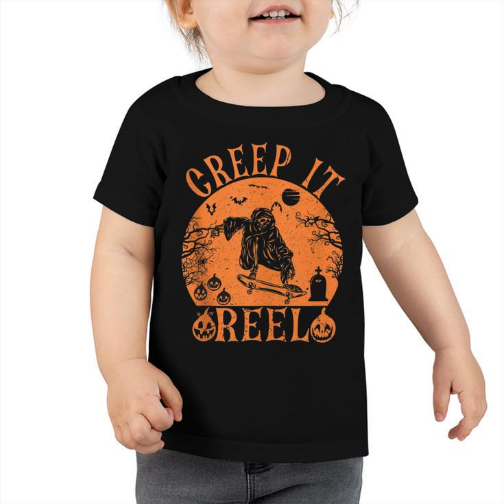 Creep It Real Ghost Men Skater Halloween Fall Season  Toddler Tshirt