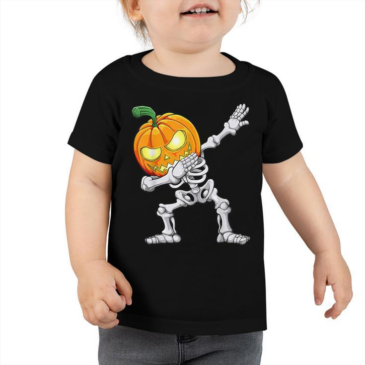 Dabbing Skeleton Scary Pumpkin Jack O Lantern Halloween Boys  Toddler Tshirt