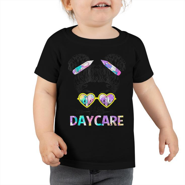 Hello Daycare Tie Dye Messy Bun Kids Back To School Toddler Tshirt