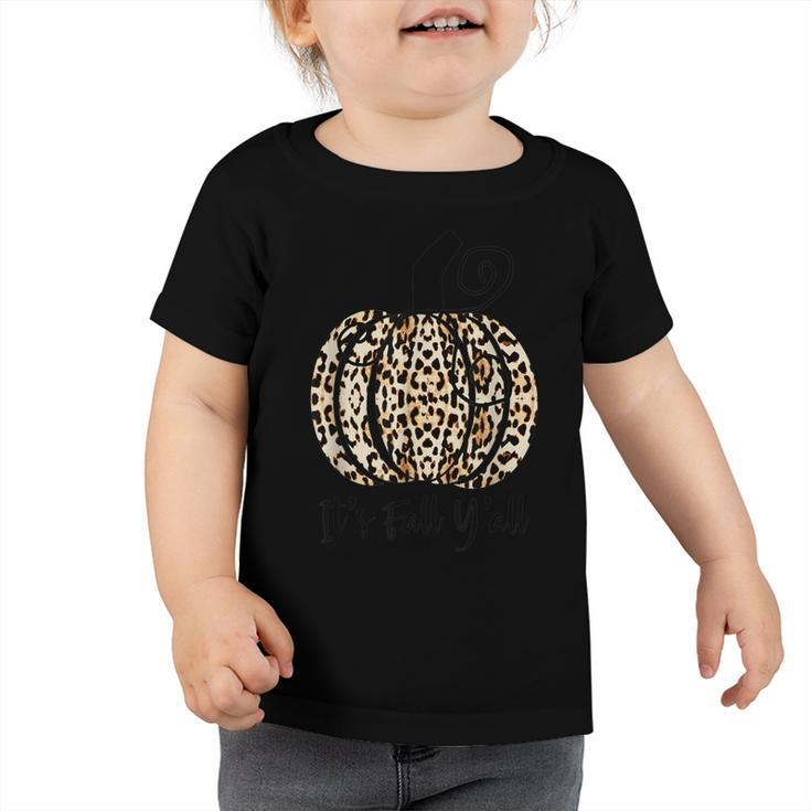 Its Fall Yall Cute Leopard Print Girl Pumpkin Halloween  Toddler Tshirt
