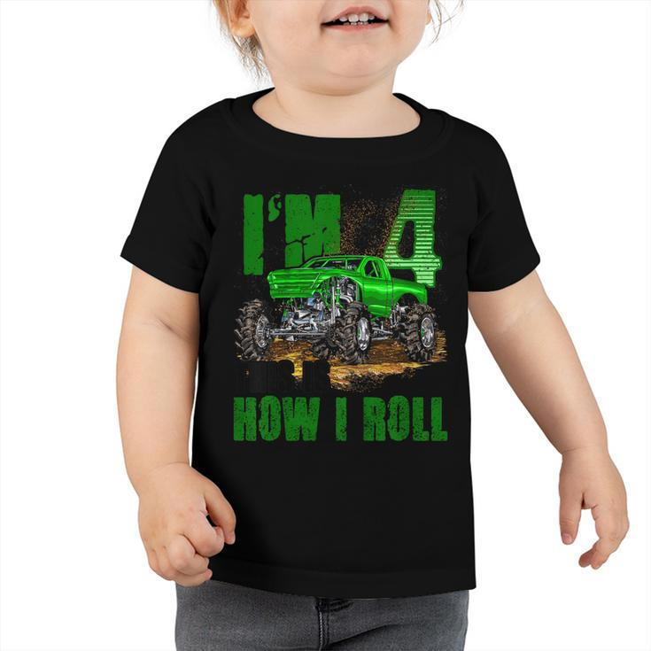 Kids 4Th Birthday Monster Truck For Boys & Girls 4 Years  Toddler Tshirt
