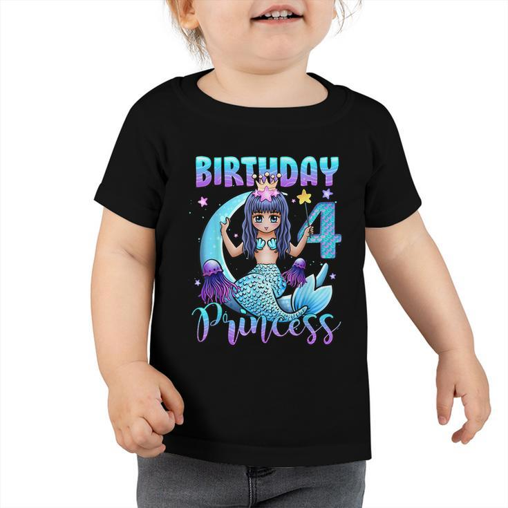 Mermaid Birthday Girl 4 Years Old Mermaid 4Th Birthday Girls Graphic Design Printed Casual Daily Basic Toddler Tshirt