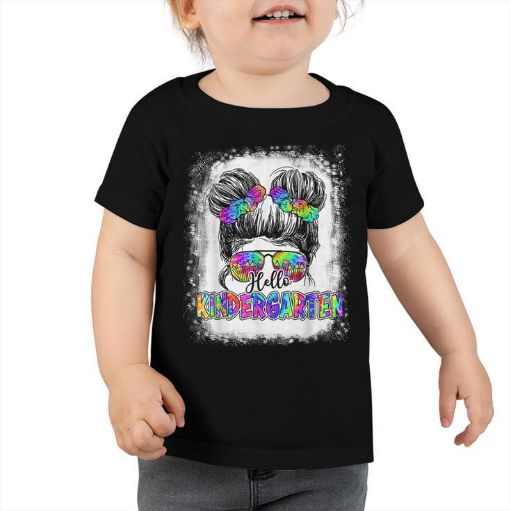 Messy Kid Bun Hello Kindergarten Girl Funny Back To School  Toddler Tshirt