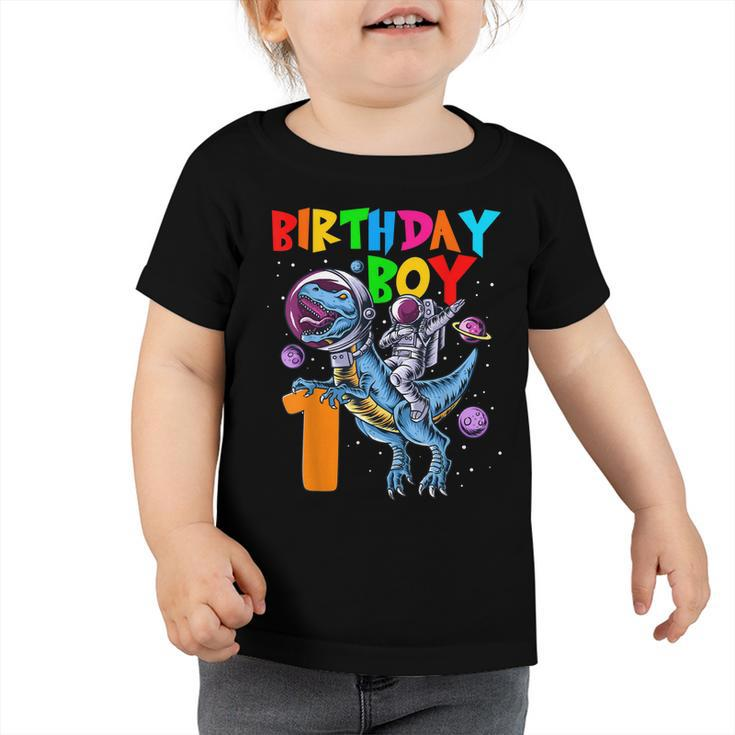 Rawr 1 Years Old Birthday Boy Astronaut Riding 1St Dinosaurs  Toddler Tshirt