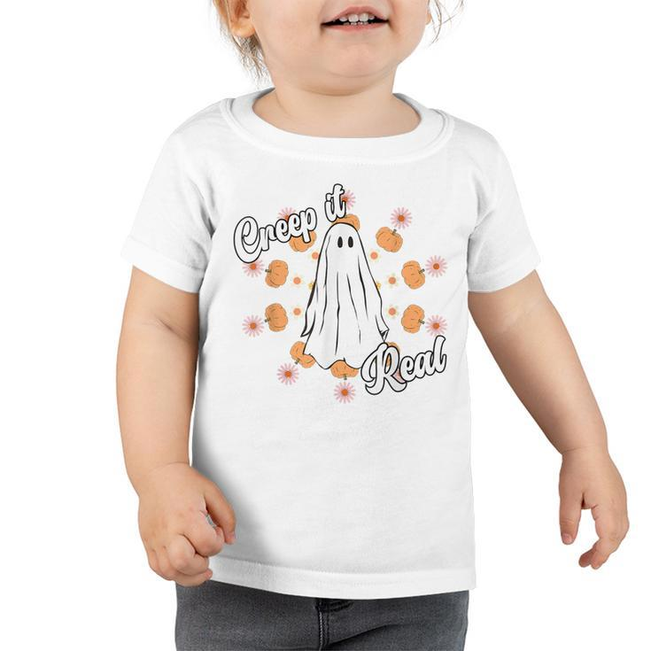 Creep It Real Vintage Ghost Pumkin Retro Groovy  Toddler Tshirt
