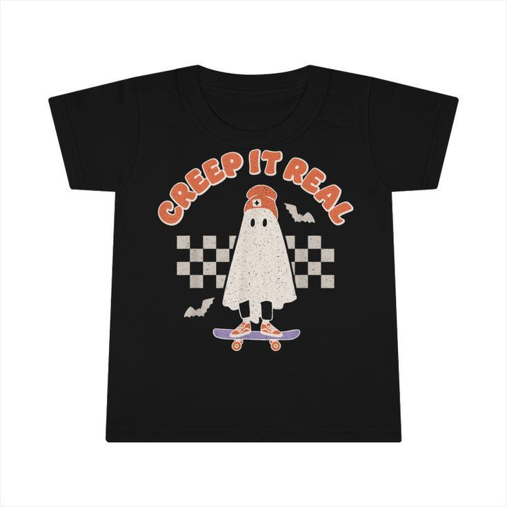 Creep It Real Ghost Skateboard Halloween Bat Checkered Sk8r  Infant Tshirt