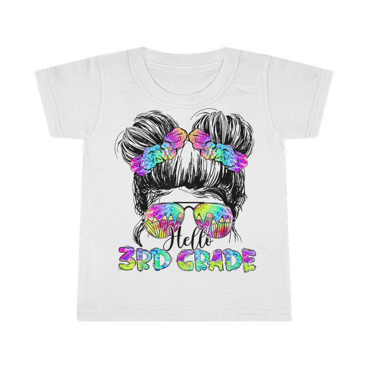 Messy Bun Hair Tie Dye Rainbow Kids Girls Hello Third Grade  V2 Infant Tshirt