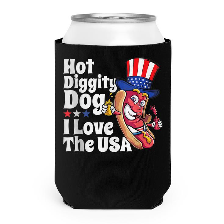 Hot Diggity Dog I Love The Usa Funny 4Th Of July Party  Can Cooler