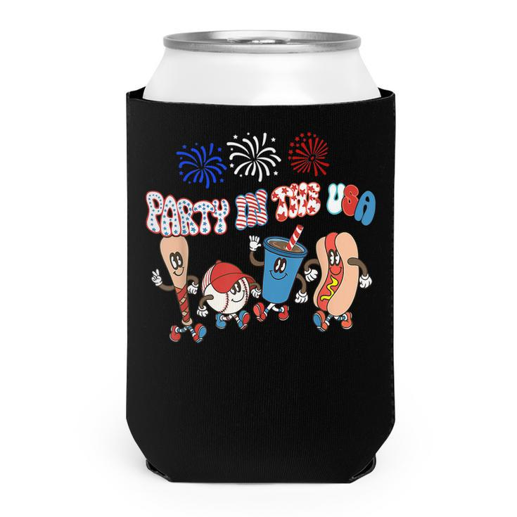 Retro Style Party In The Usa 4Th Of July Baseball Hot Dog  V2 Can Cooler