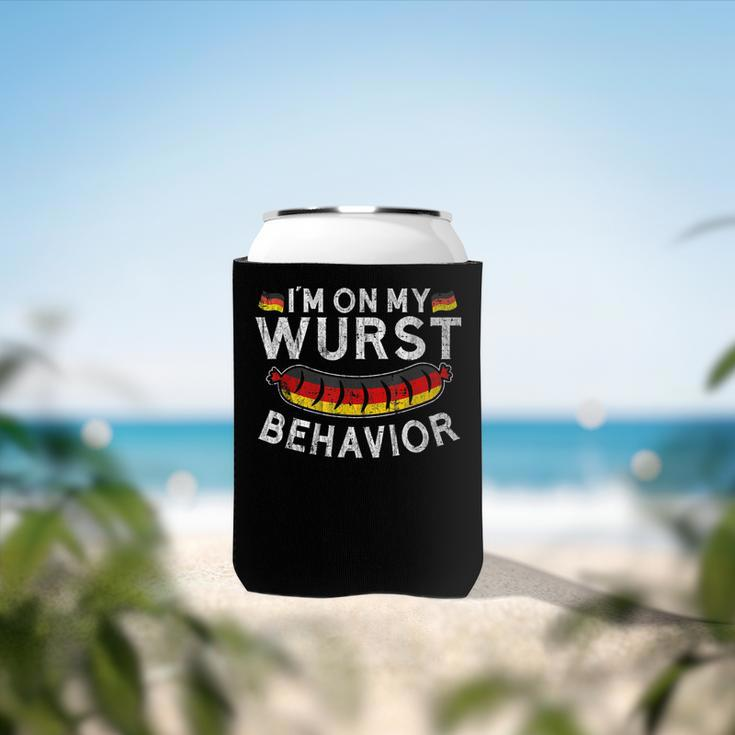 Im On My Wurst Behavior Funny German Oktoberfest Germany Can Cooler