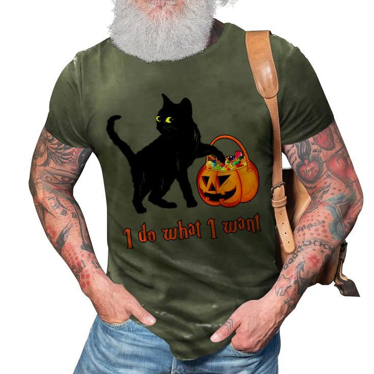 Cat I Do What I Want Halloween Candy Pumpkin Bag Black Cat 3D Print Casual Tshirt