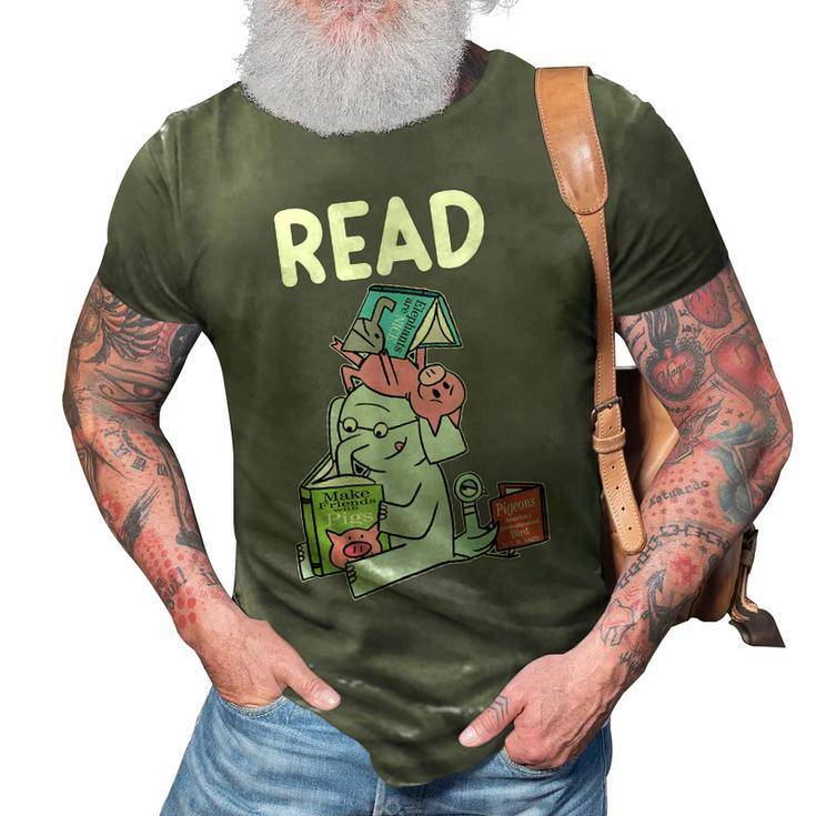 Funny Teacher Library Read Book Club Piggie Elephant Pigeons 3D Print Casual Tshirt