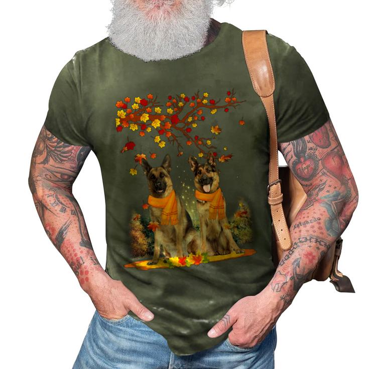Hello Autumn Maple German Shepherd Leaf Fall Funny Dog  3D Print Casual Tshirt